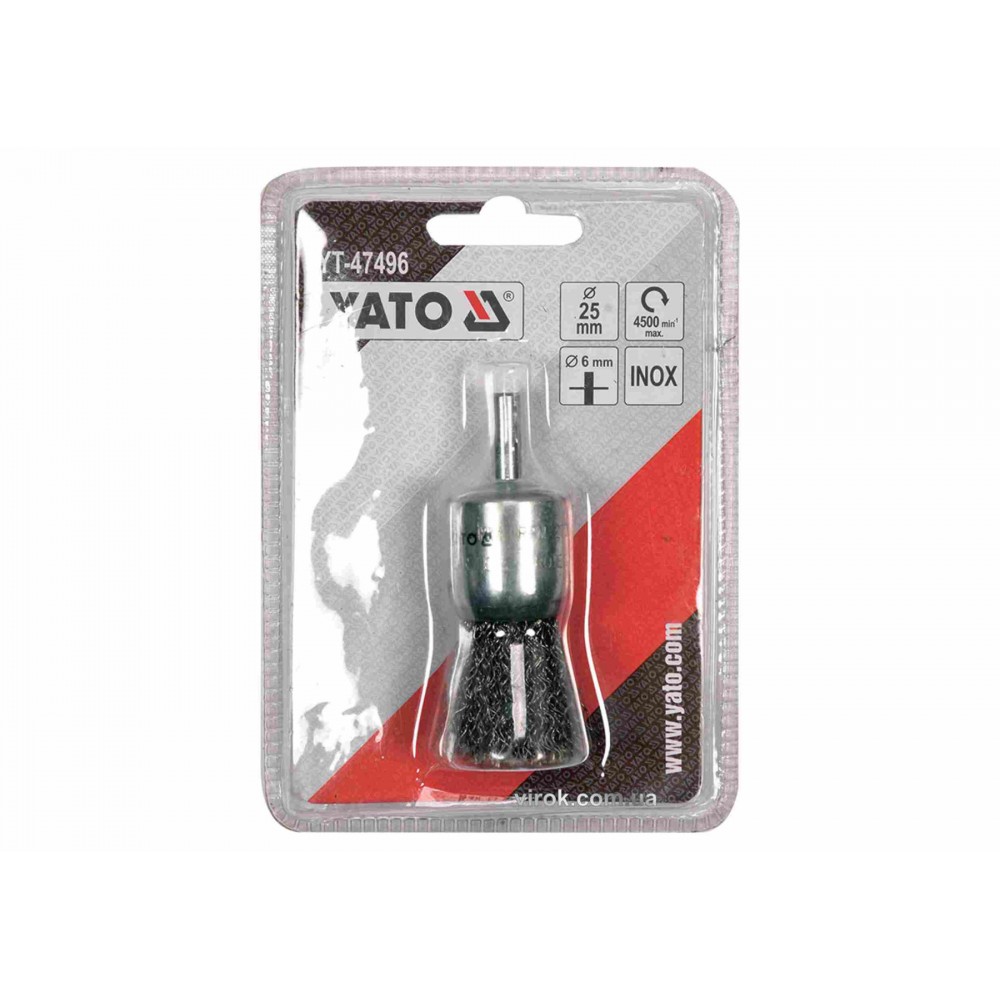 Щітка чашка зачисна з нержавіючої сталі до дрилі YATO Ø25 мм 4500 об/хв зі шпинделем Ø6 мм Щітка чашка зачисна з нержавіючої сталі до дрилі YATO Ø25 мм 4500 об/хв зі шпинделем Ø6 мм