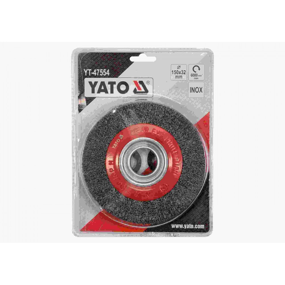 Щітка дискова зачисна з нержавіючої сталі YATO Ø150/32 мм 6000 об/хв Щітка дискова зачисна з нержавіючої сталі YATO Ø150/32 мм 6000 об/хв