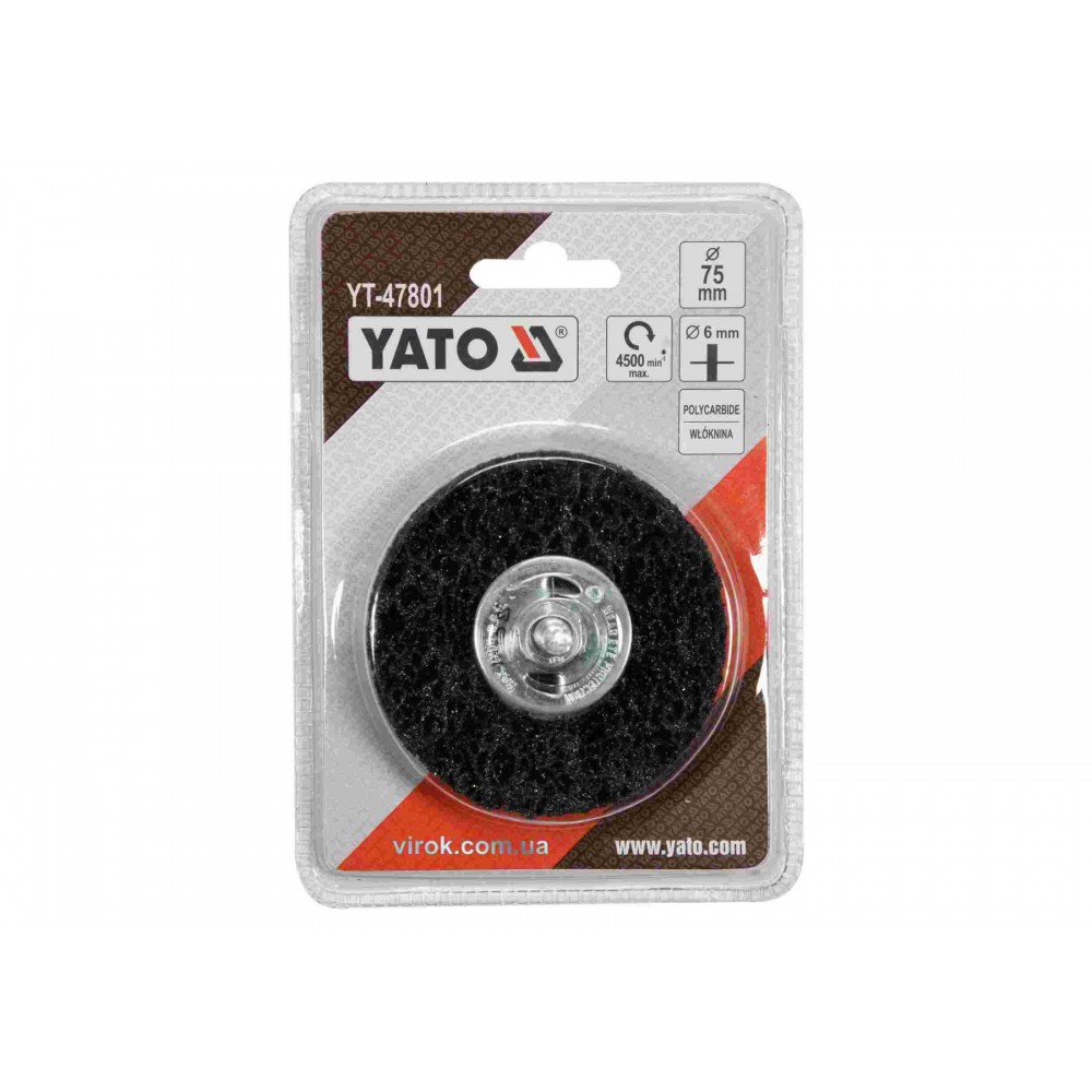 Щітка дискова з синтетичного волокна до дрилі YATO Ø75 мм 4500 об/хв зі шпинделем Ø6 мм Щітка дискова з синтетичного волокна до дрилі YATO Ø75 мм 4500 об/хв зі шпинделем Ø6 мм