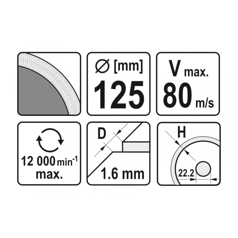 Диск відрізний алмазний по гресу, склу, кераміці для мокрої та сухої різки YATO 125 x 1.6 x 10 x 22.2 мм Диск відрізний алмазний по гресу, склу, кераміці для мокрої та сухої різки YATO 125 x 1.6 x 10 x 22.2 мм