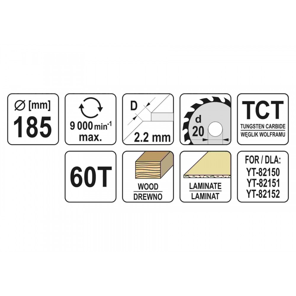 Диск пиляльний по дереву YATO 185 x 20 x 2.2 x 1.5 мм 60 зубців R.P.M до 9000 1/хв Диск пиляльний по дереву YATO 185 x 20 x 2.2 x 1.5 мм 60 зубців R.P.M до 9000 1/хв