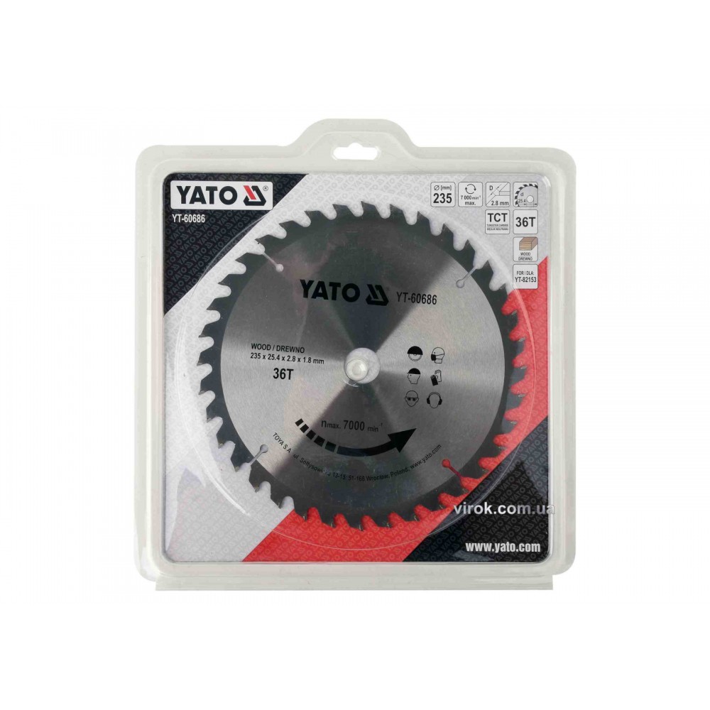 Диск пиляльний по дереву YATO 235 x 25.4 x 2.8 x 1.8 мм 36 зубців R.P.M до 7000 1/хв Диск пиляльний по дереву YATO 235 x 25.4 x 2.8 x 1.8 мм 36 зубців R.P.M до 7000 1/хв