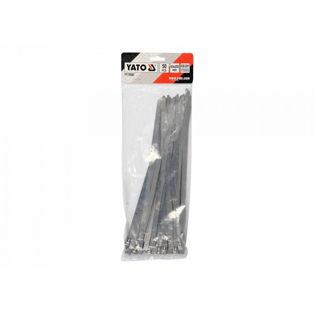 Хомут затискний з нержавіючої сталі YATO 8 х 250 мм 50 шт Хомут затискний з нержавіючої сталі YATO 8 х 250 мм 50 шт