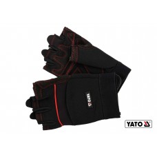 Рукавиці робочі чорні з відкритими пальцями YATO штучна шкіра + синтетична тканина розмір 8