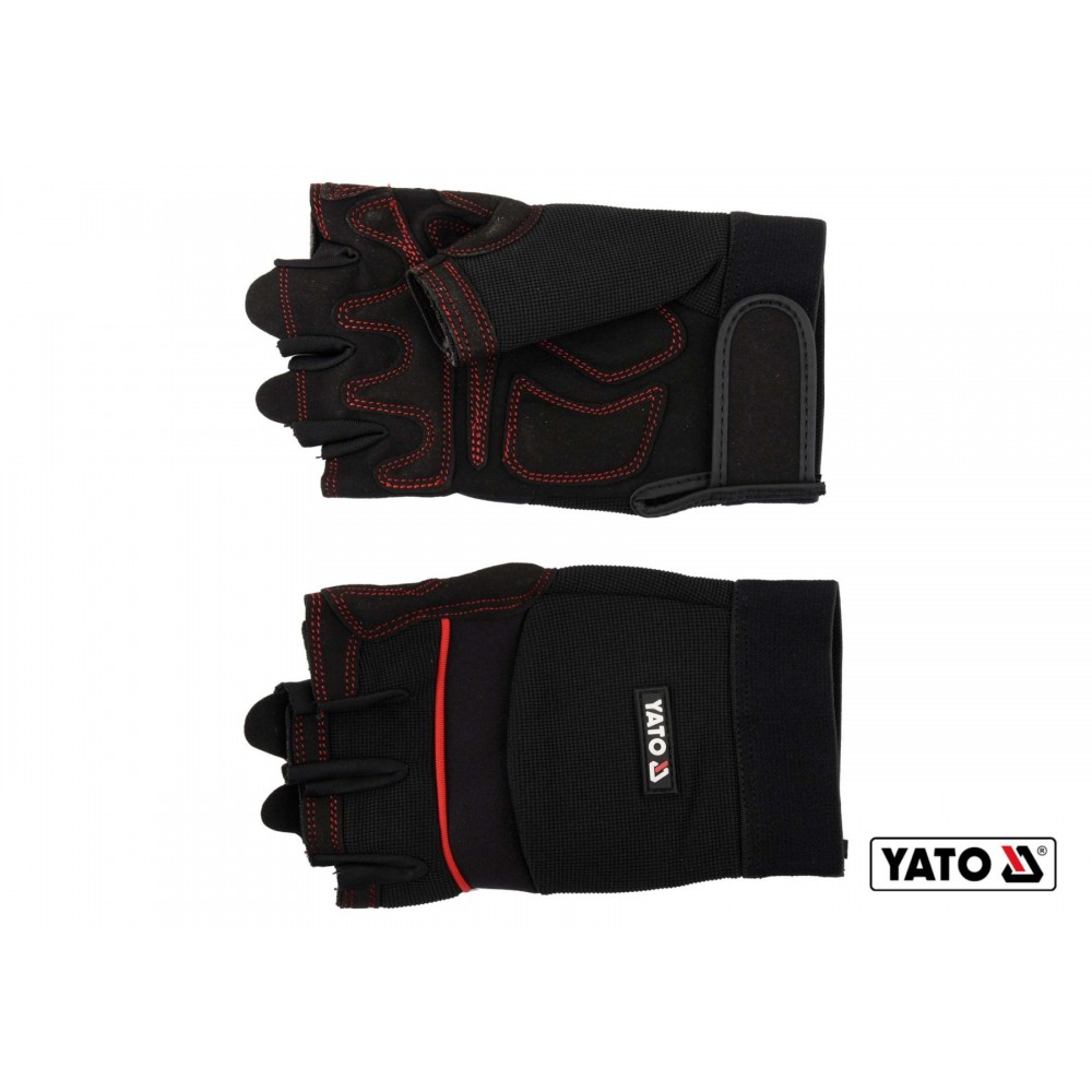 Рукавиці робочі чорні з відкритими пальцями YATO штучна шкіра + синтетична тканина розмір 8 Рукавиці робочі чорні з відкритими пальцями YATO штучна шкіра + синтетична тканина розмір 8