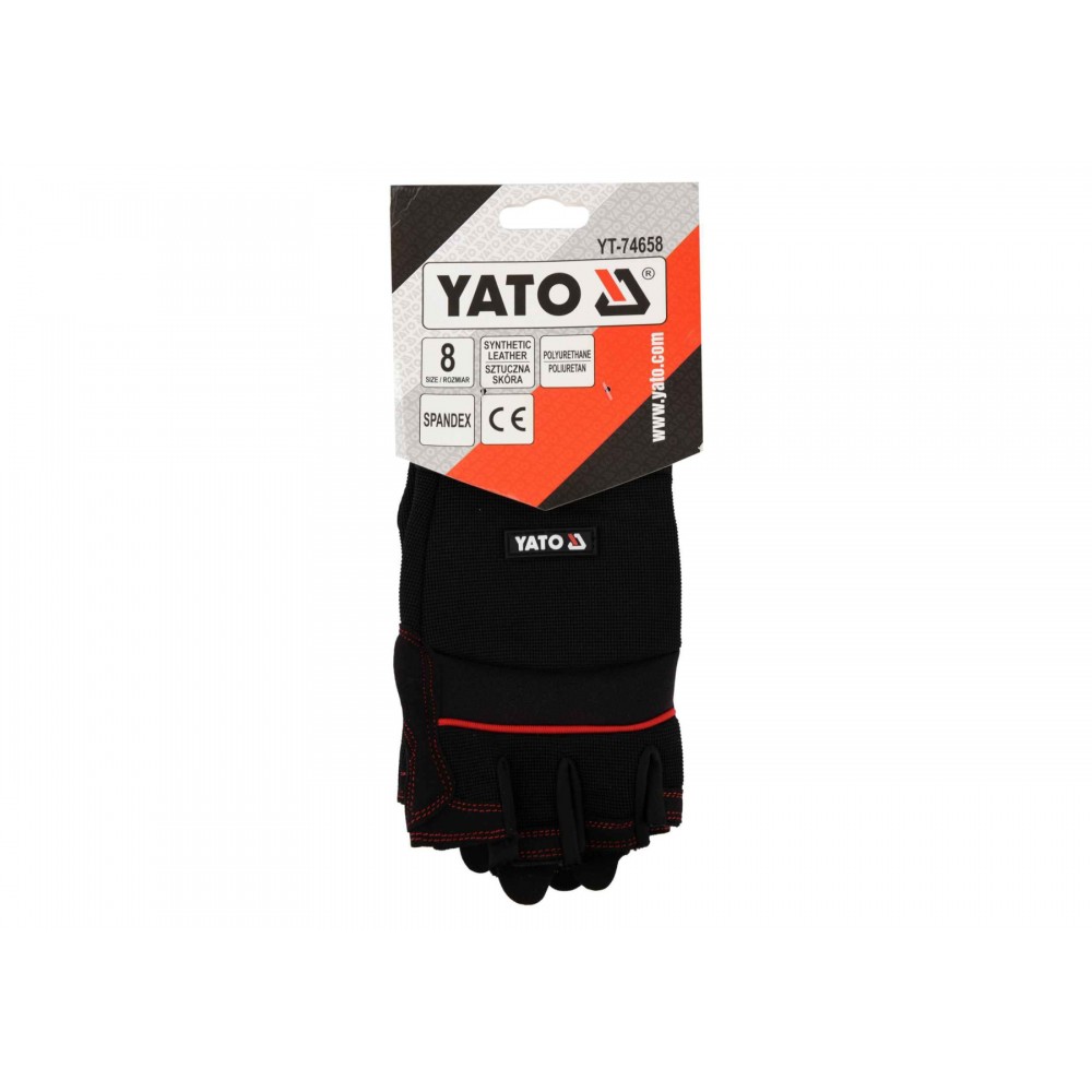 Рукавиці робочі чорні з відкритими пальцями YATO штучна шкіра + синтетична тканина розмір 8 Рукавиці робочі чорні з відкритими пальцями YATO штучна шкіра + синтетична тканина розмір 8