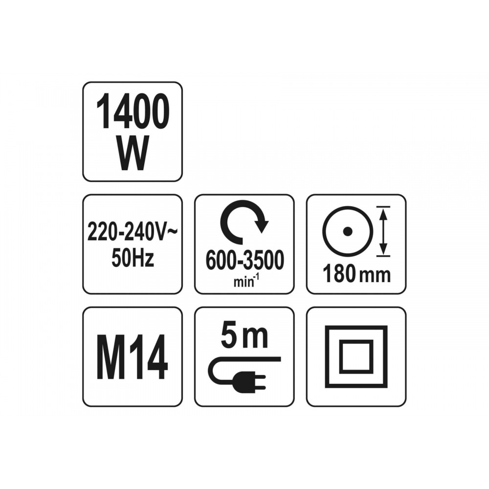 Полірувальна машина YATO 1400 Вт Ø180 мм 600-3500 об/хв М14 Полірувальна машина YATO 1400 Вт Ø180 мм 600-3500 об/хв М14