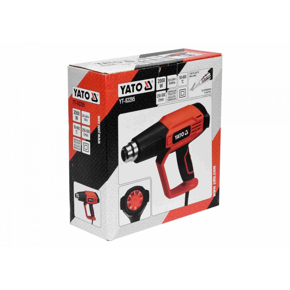 Фен технічний мережевий YATO 2 кВт 50-600° 250-500 л/хв 7 режимів температури + 5 насадки Фен технічний мережевий YATO 2 кВт 50-600° 250-500 л/хв 7 режимів температури + 5 насадки