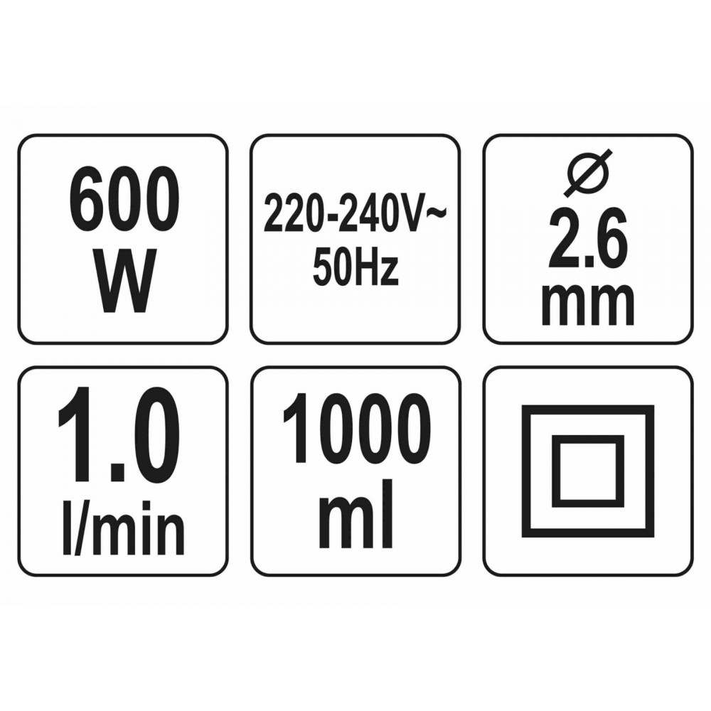 Пульверизатор мережевий YATO 600 Вт 1 л сопло Ø2.6 мм Пульверизатор мережевий YATO 600 Вт 1 л сопло Ø2.6 мм