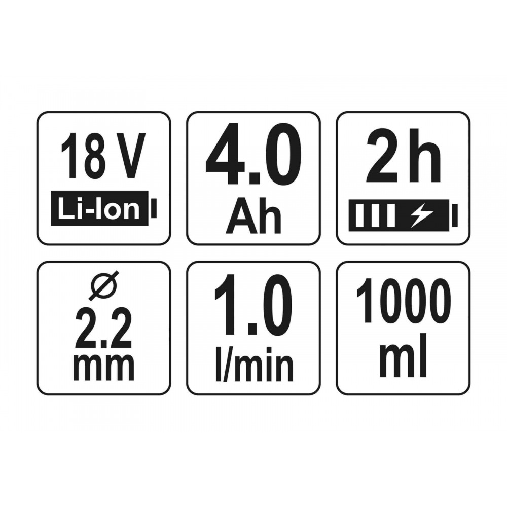 Пульверизатор акумуляторний YATO Li-Ion 18 В 4 Агод 1 л/хв бачок- 1 л сопло Ø2.2 мм Пульверизатор акумуляторний YATO Li-Ion 18 В 4 Агод 1 л/хв бачок- 1 л сопло Ø2.2 мм