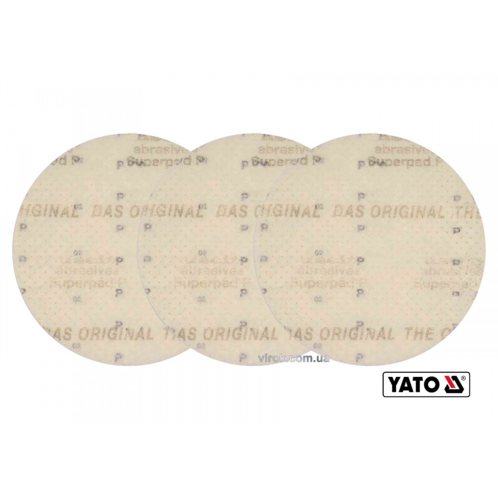Диск шліфувальний перфорований на липучці до шліфмашини YATO G150 225 мм 3 шт Диск шліфувальний перфорований на липучці до шліфмашини YATO G150 225 мм 3 шт