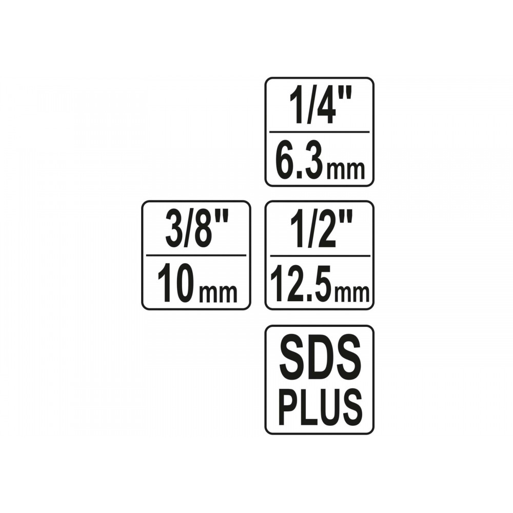 Тримачі-адаптери торцевих головок SDS+ YATO 1/4" 3/8" 1/2" 3 шт Тримачі-адаптери торцевих головок SDS+ YATO 1/4" 3/8" 1/2" 3 шт