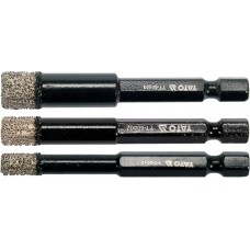 Свердла з алмазним пругом YATO, 3 шт. Ø= 6-8-10 мм, l= 65/10 мм, з 6-гран. шпинделем- 1/4"