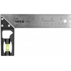 Кутник слюсара з нержавіючої сталі YATO: 90° з метричною шкалою і рівневою капсулою, 150 мм