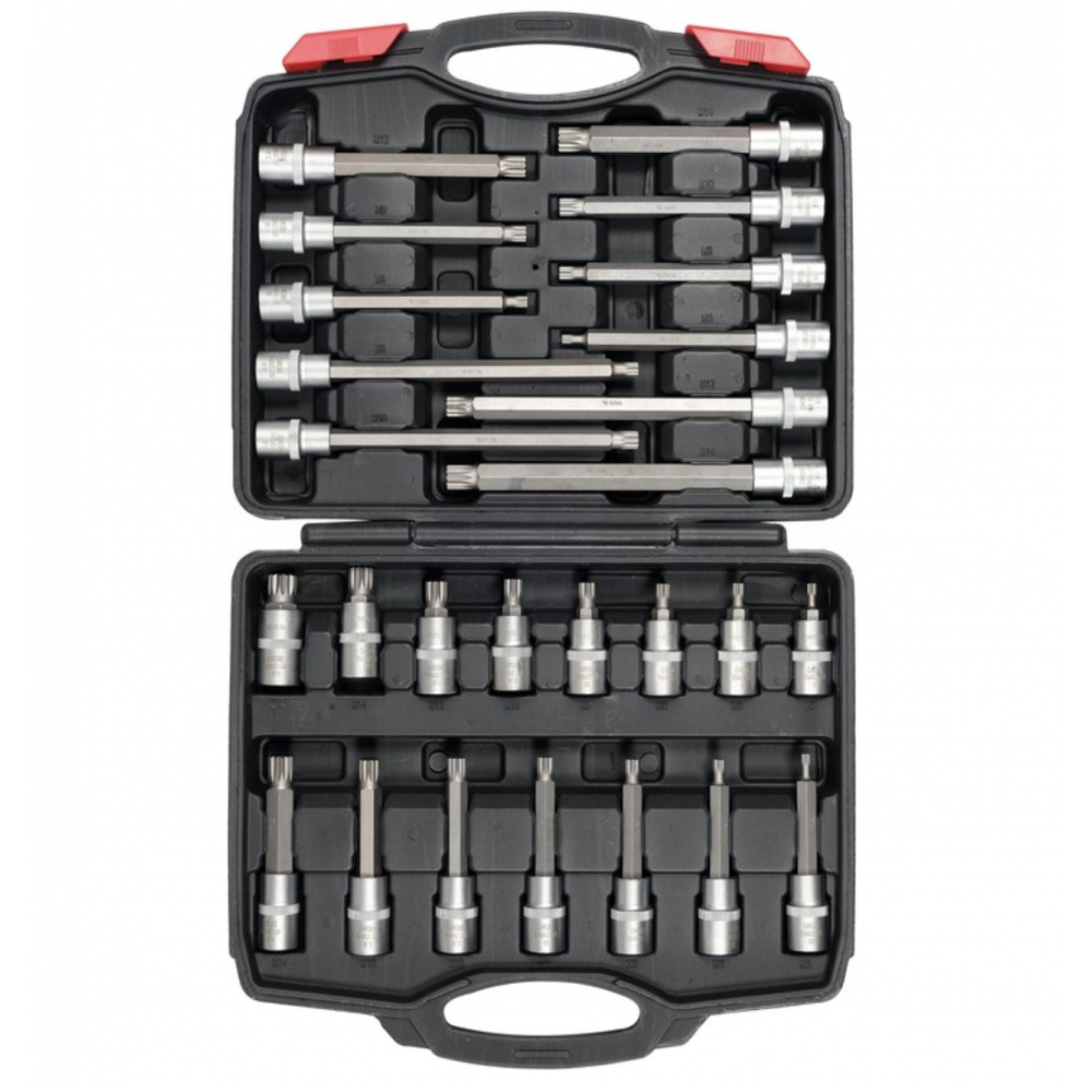 Набір головок торцевих з насадками SPLINE YATO до квадрату 1/2". М5-М16, l= 55-200 мм, 26 елем. Набір головок торцевих з насадками SPLINE YATO до квадрату 1/2". М5-М16, l= 55-200 мм, 26 елем.