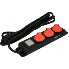 Подовжувач ел.-мережевий YATO: l= 3 м, колодка з 3 гніздами і вмик, 3-жильний Ø=1,5 мм², з заземл